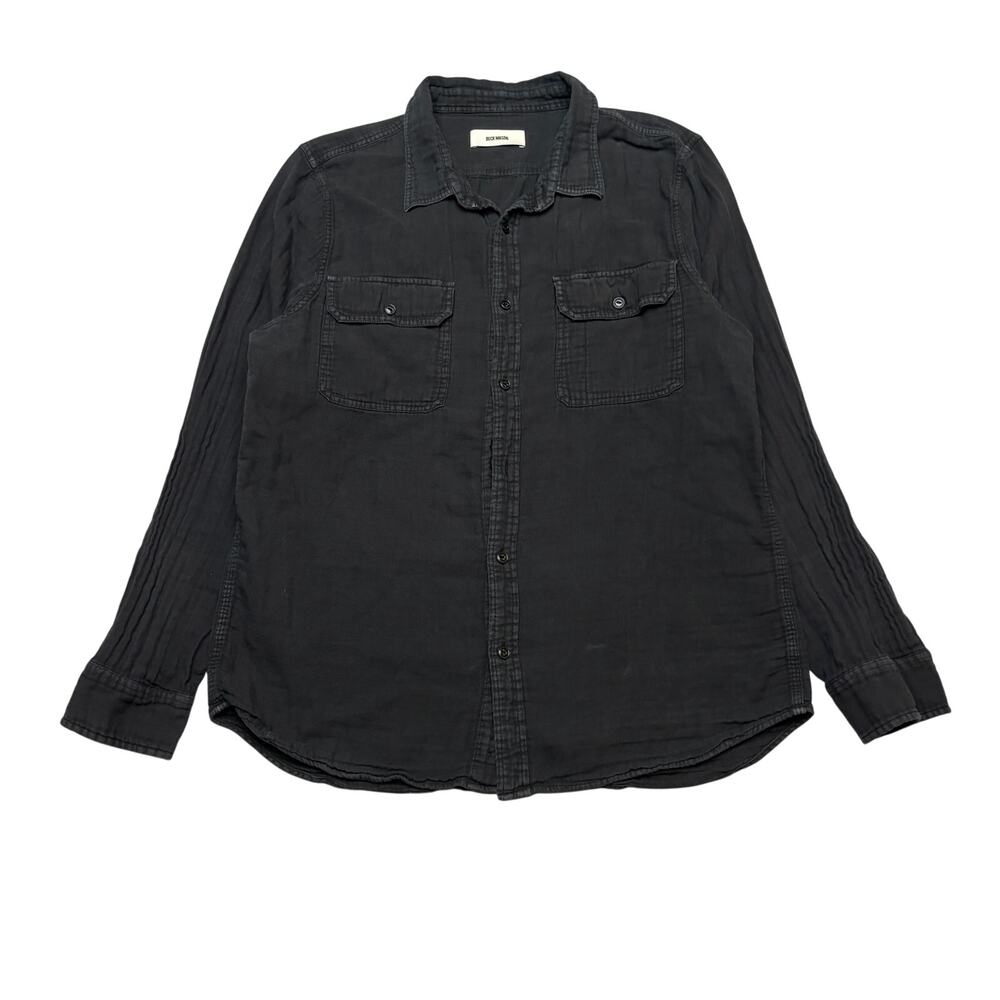 Buck Mason Long Sleeve Button Down Shirt Black Cotton Men Large Utility